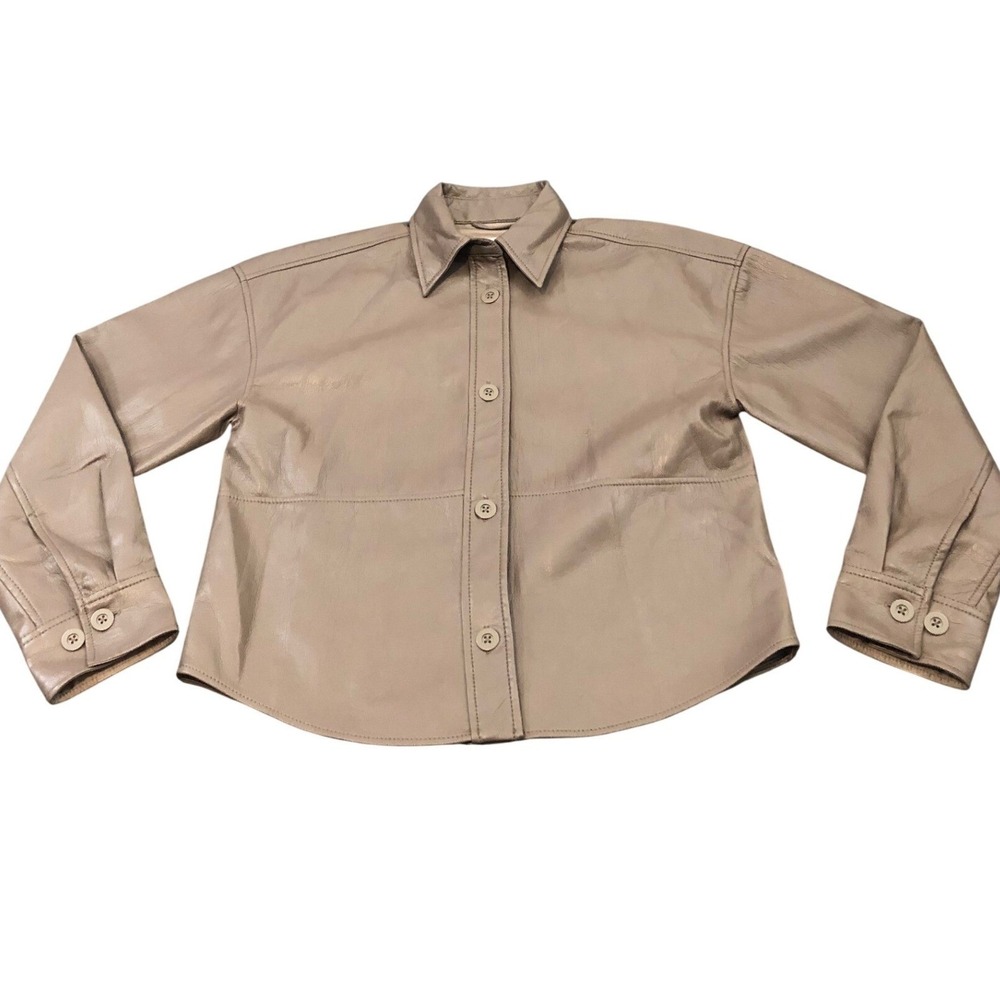 Aritzia Babaton XXS Pelli Hip Shirt Jacket Vegan Leather Button Up Brown Gray